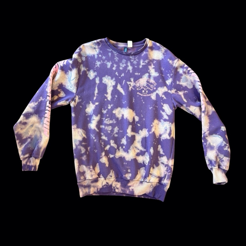 Haus of Hendo Hand Dyed Purple and Cream Tie-Dye Crewneck Sweater